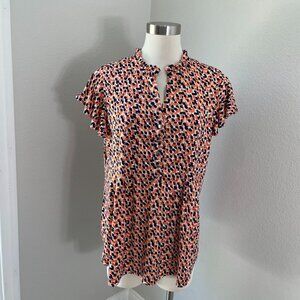 Cocomo Woman Plus 1X Spotted Print Button Front Blouse Flutter Sleeve Tunic Top‎